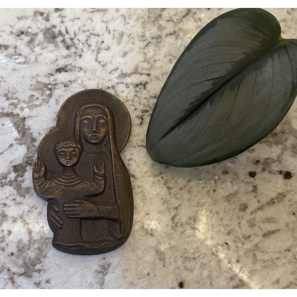 Vintage German Walter Mellmann Virgin Mary & Baby Jesus bronze Wall Ornament